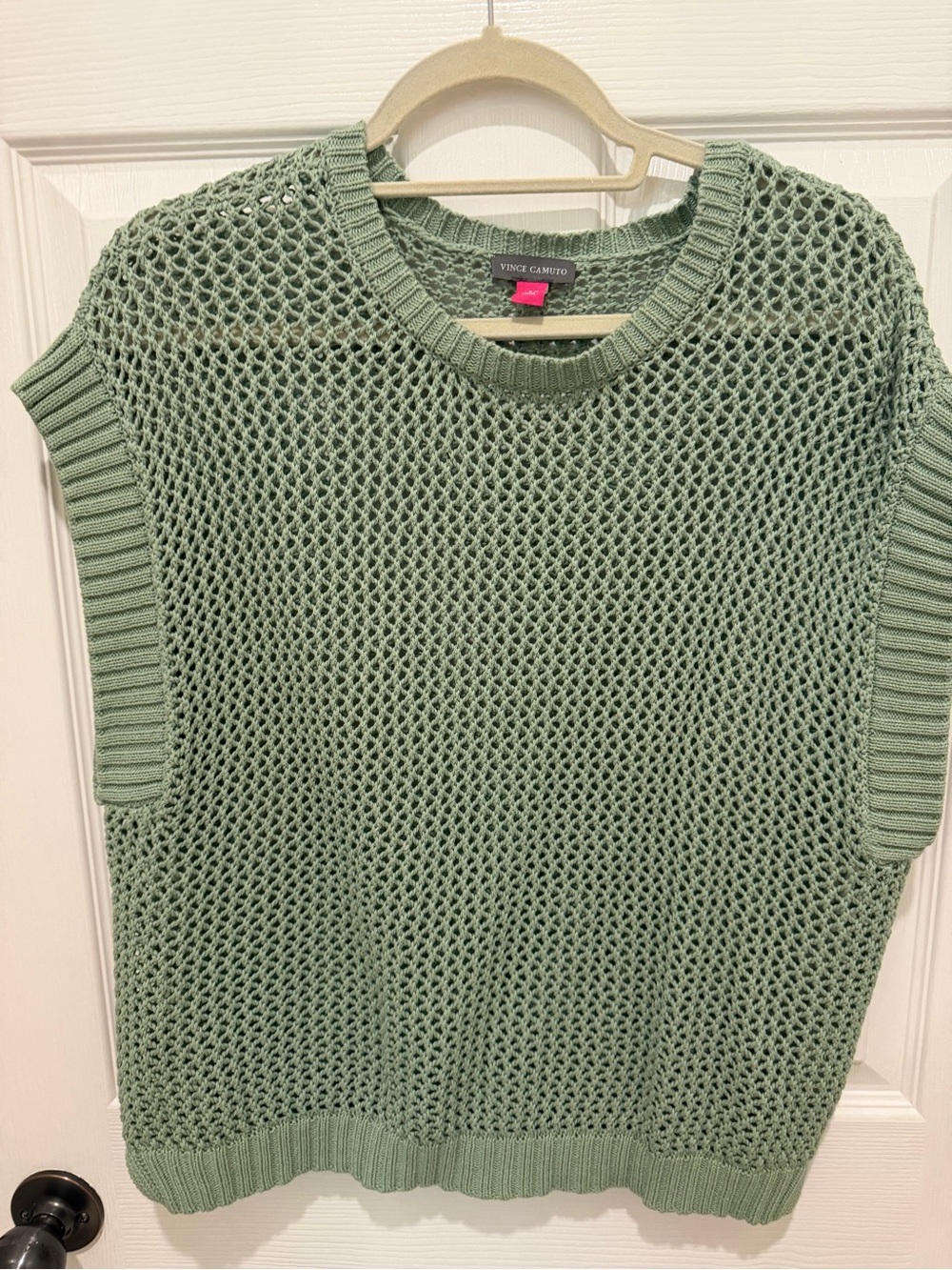 Vince Camuto Open-Knit Sleeveless Sweater in Sage